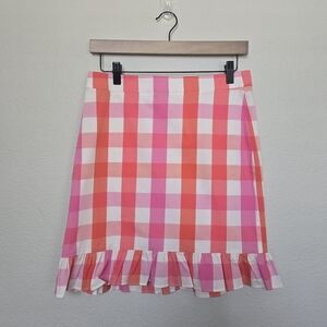 J Crew Gingham Cotton Ruffled Hem Skirt Size 2